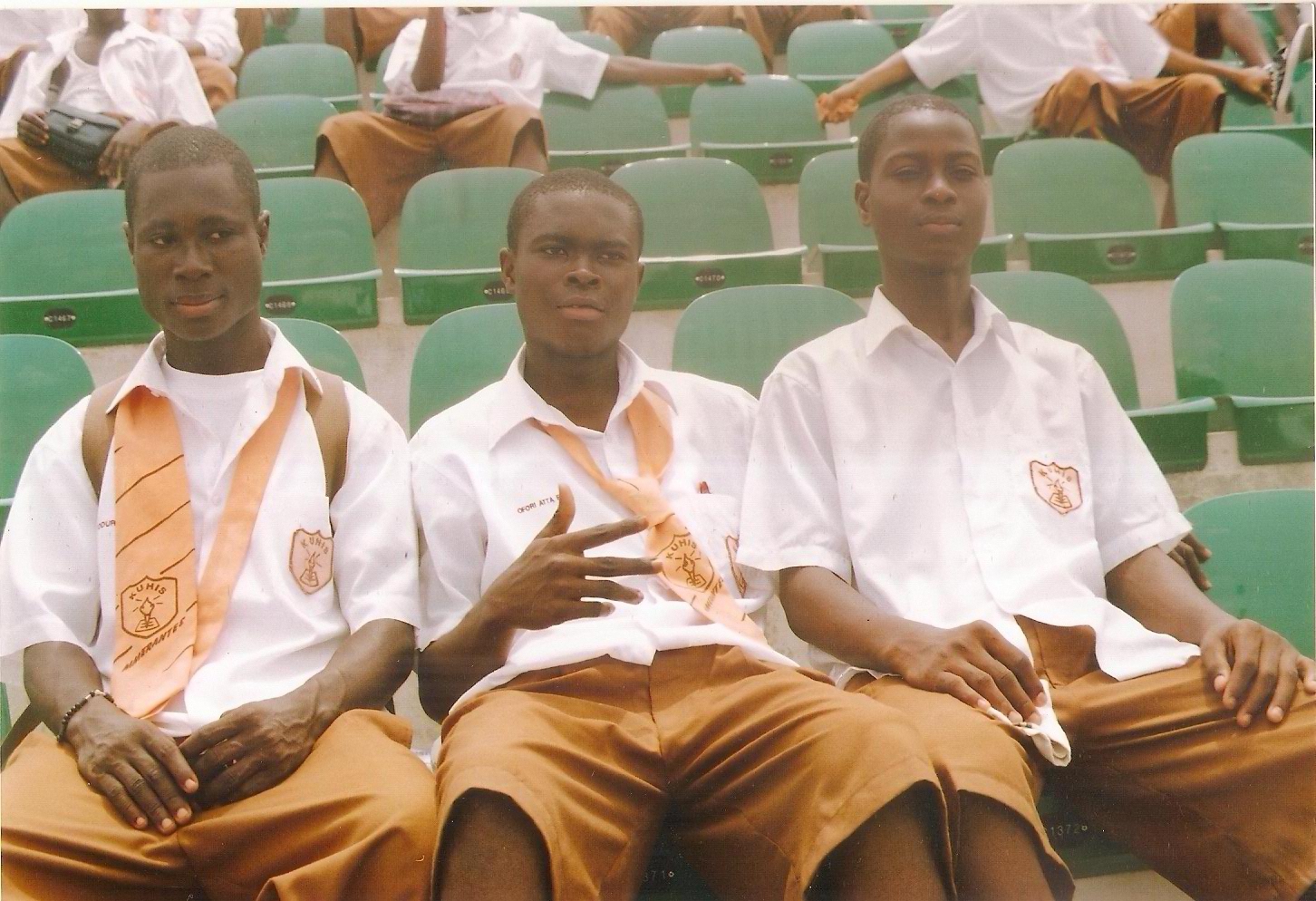 Elisha with friends at the Babanyara sports stadium in ghana during the inter school and colleges at